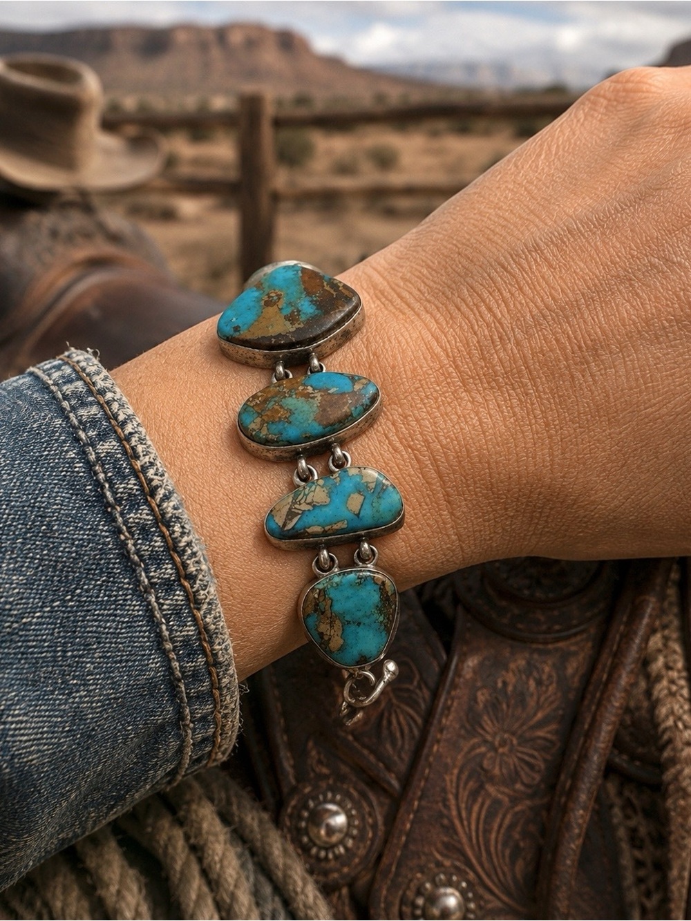 Vintage sterling silver turquoise Joe Picasso Jr Bracelet signed